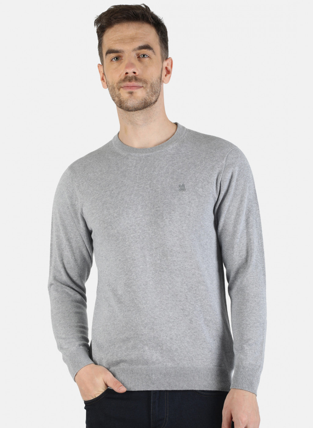 Men Grey Solid Pullover