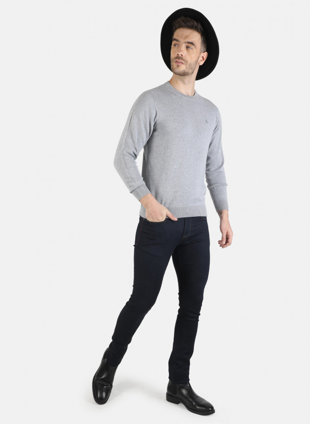 Men Grey Solid Pullover