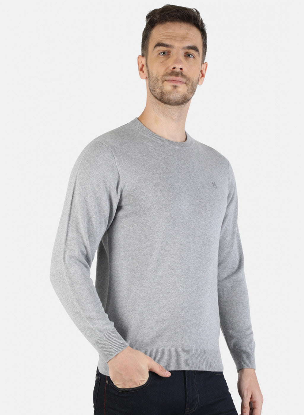 Men Grey Solid Pullover