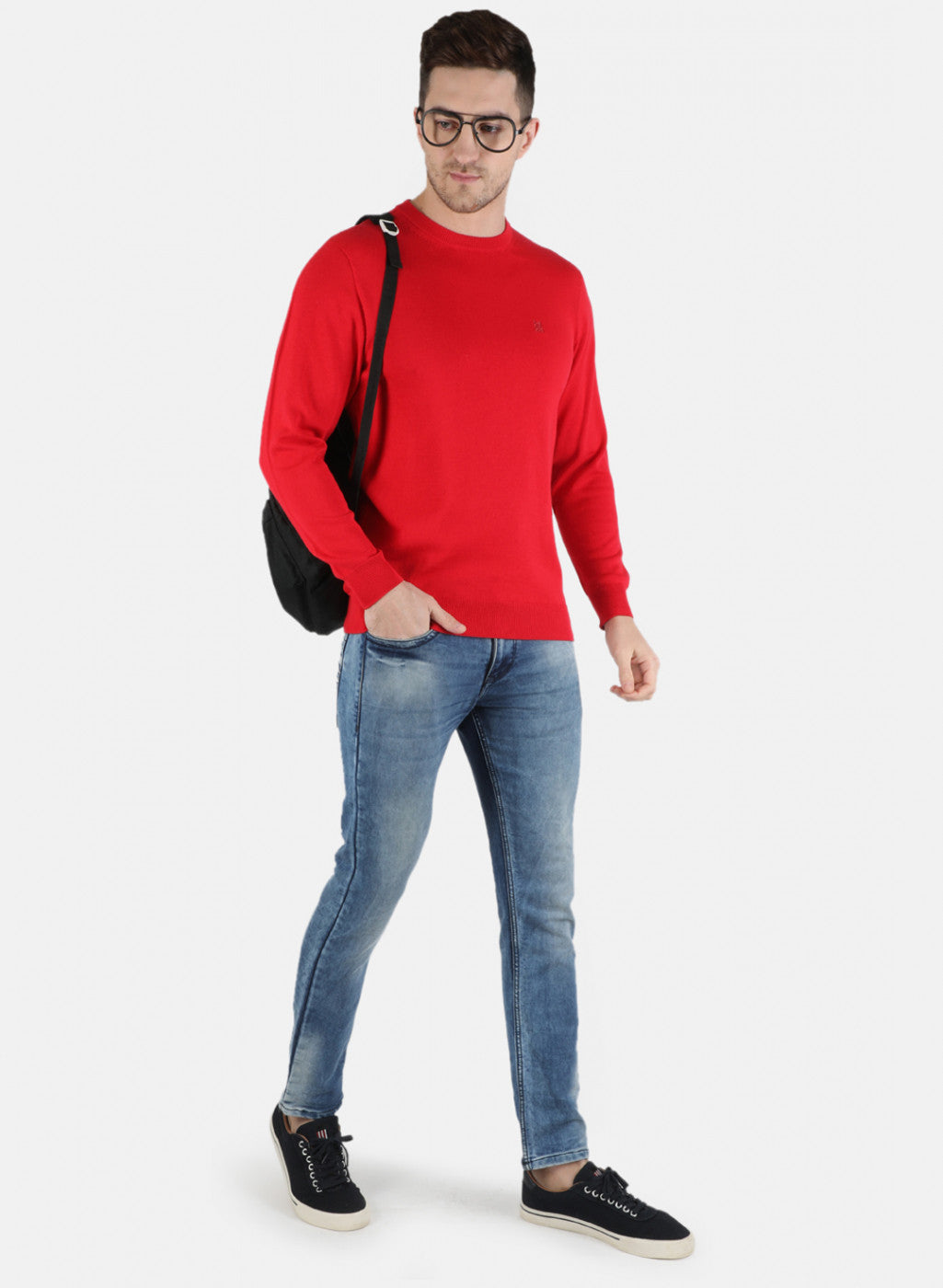 Men Red Solid Pullover