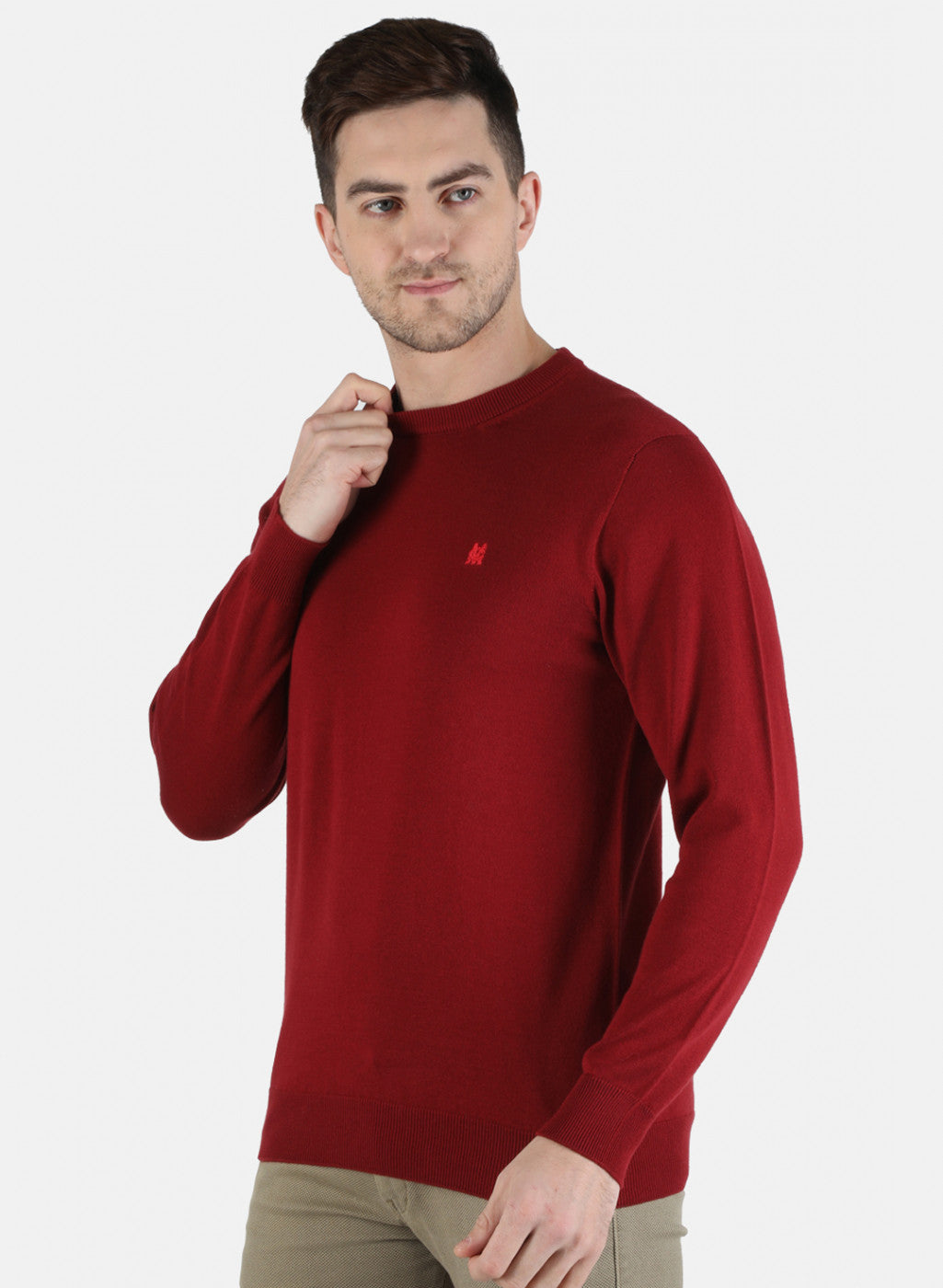 Men Maroon Solid Pullover