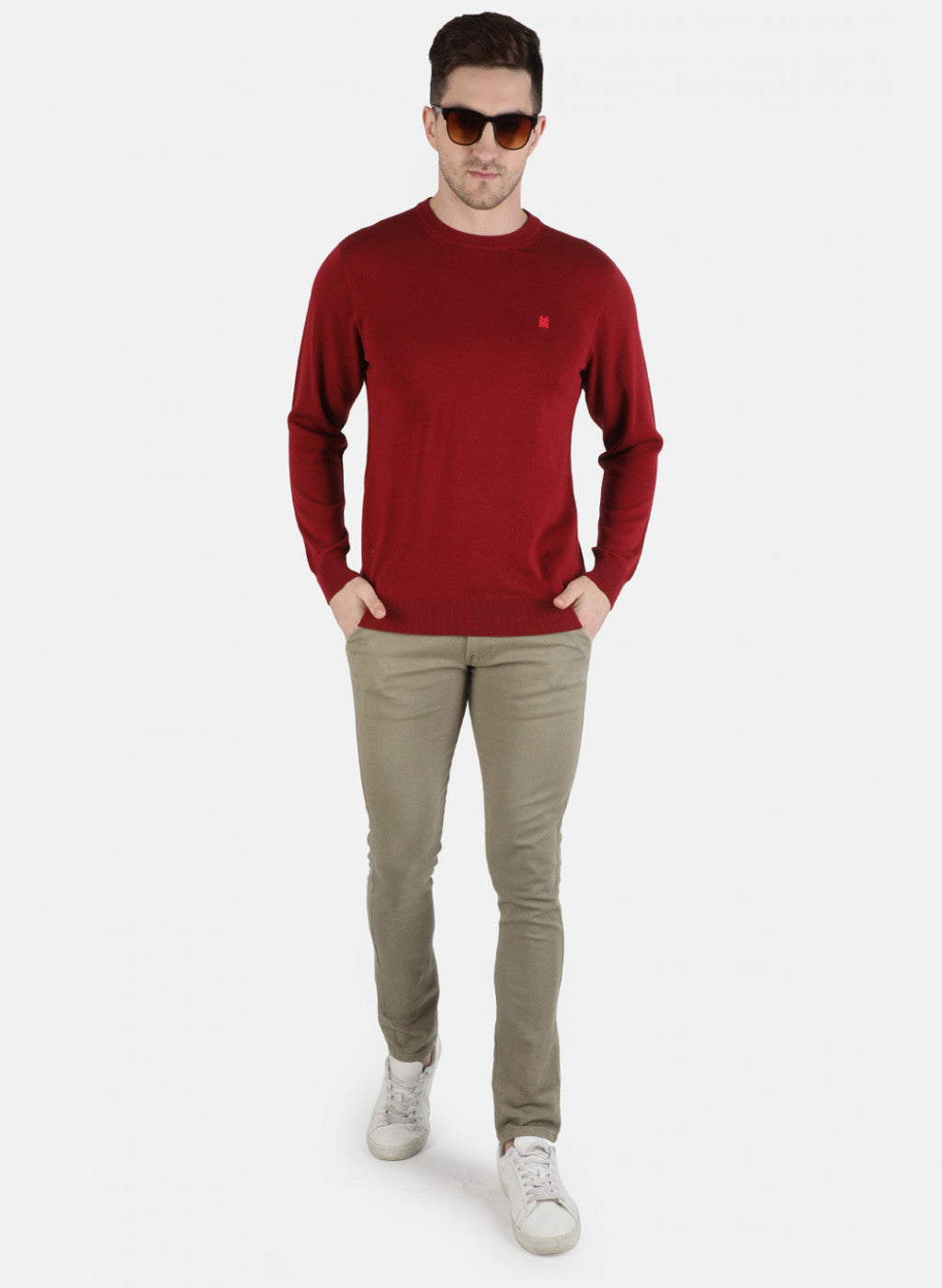 Men Maroon Solid Pullover