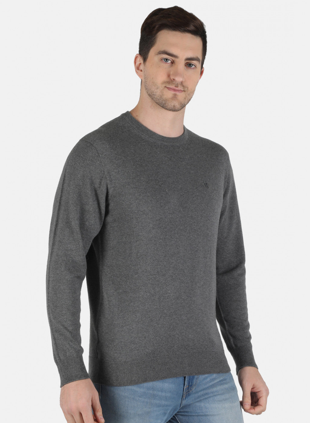 Men Grey Solid Pullover