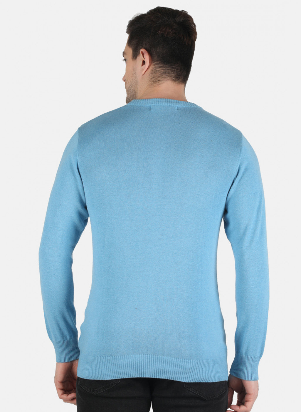 Men Sky Blue Solid Pullover