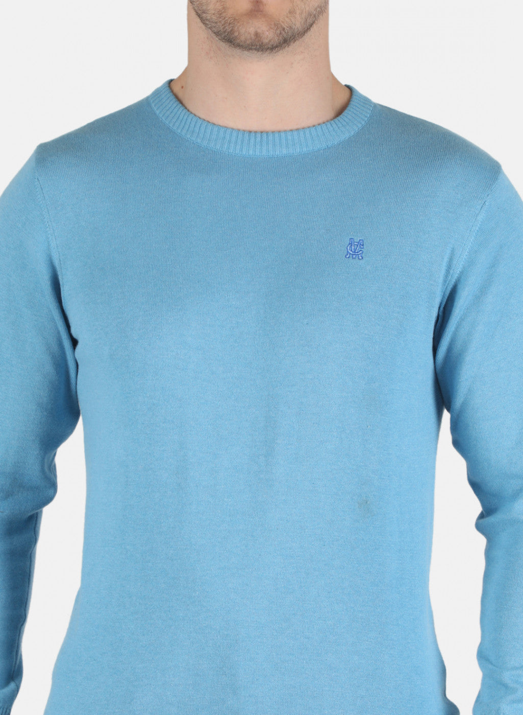 Men Sky Blue Solid Pullover