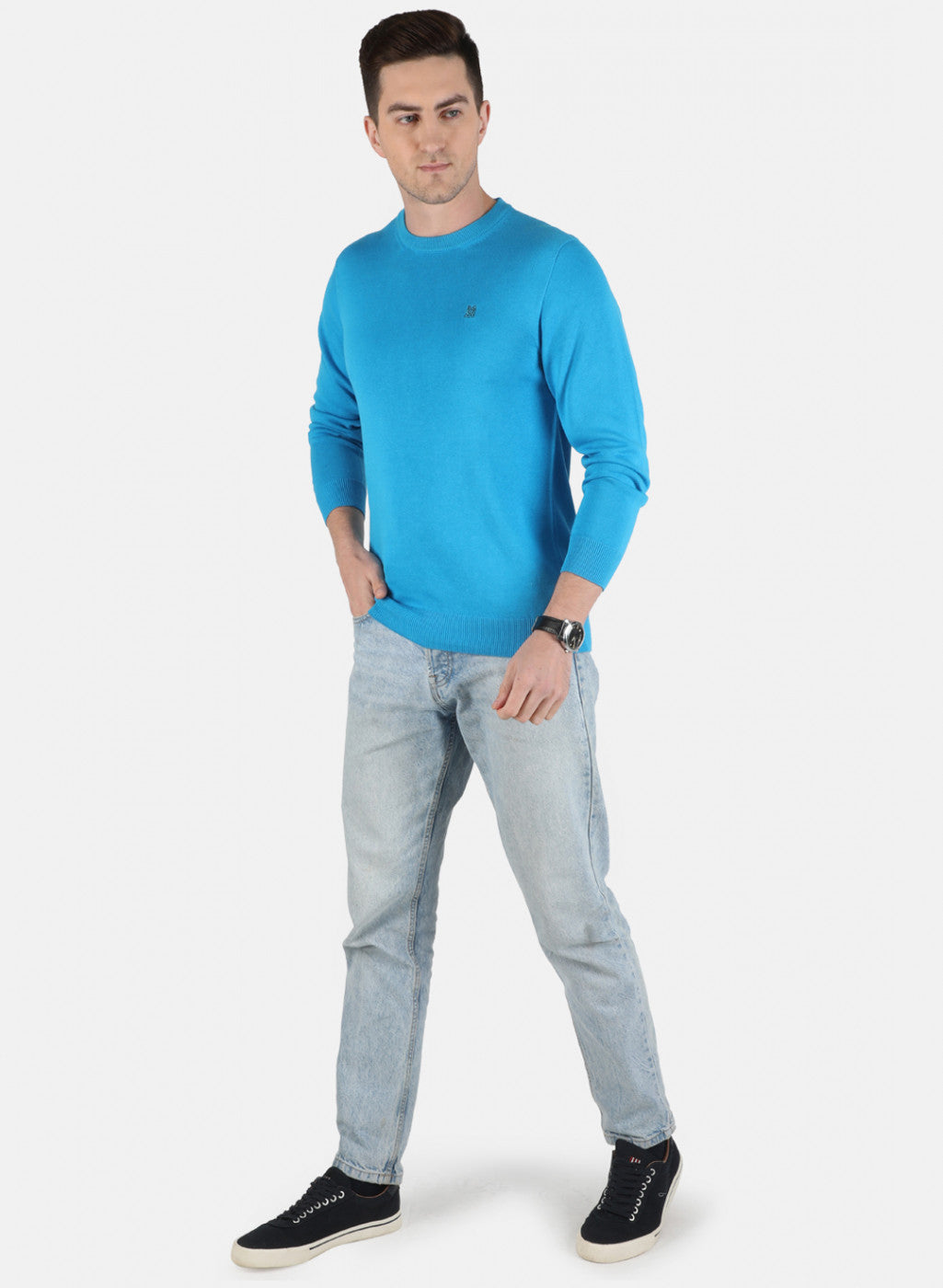 Men Blue Solid Pullover