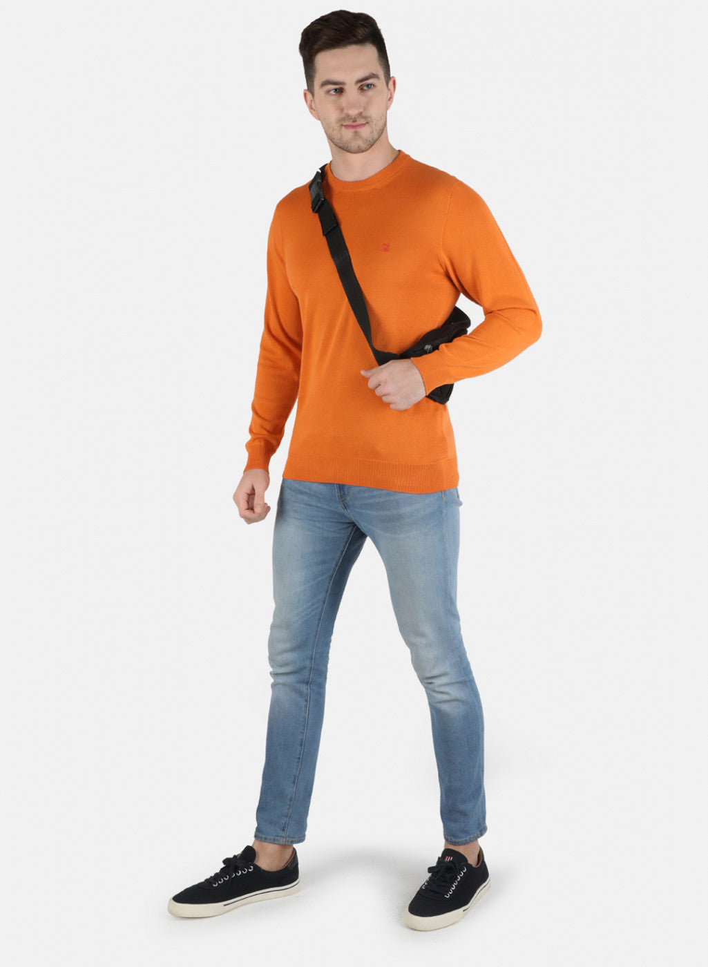 Men Orange Solid Pullover