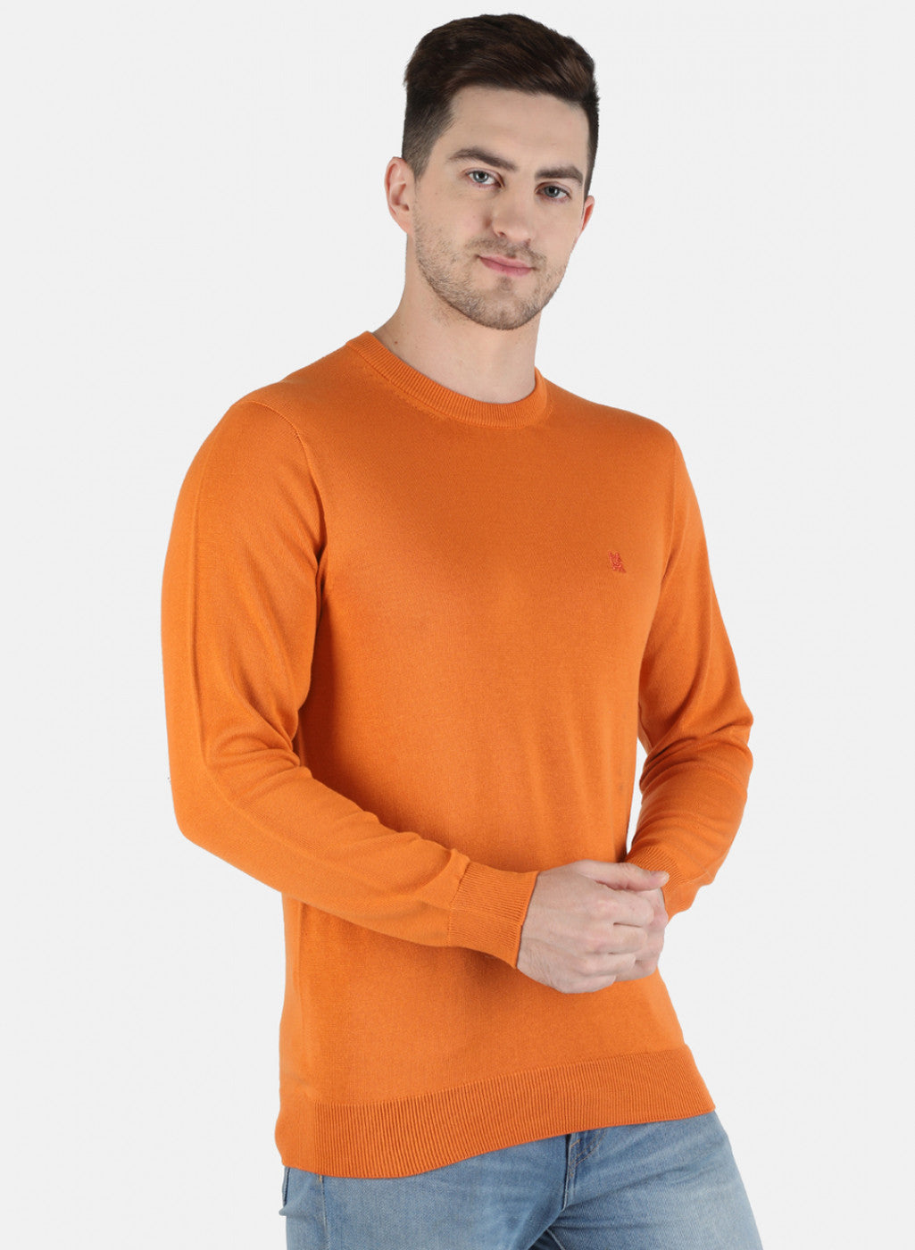 Men Orange Solid Pullover