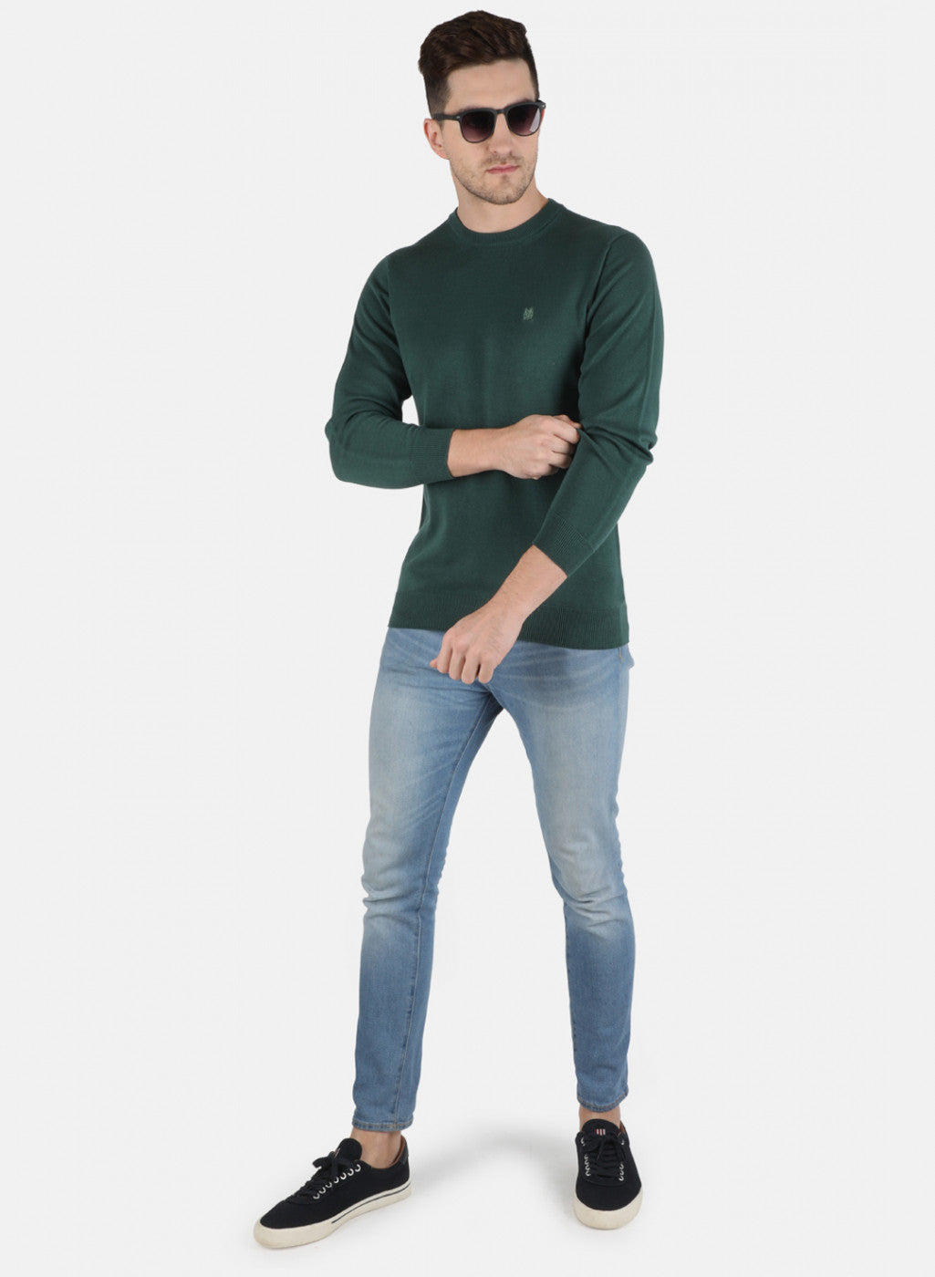 Men Green Solid Pullover