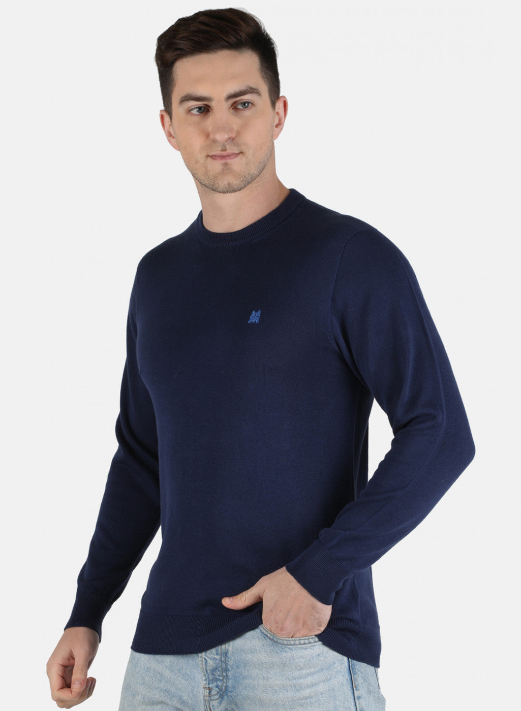 Men Blue Solid Pullover