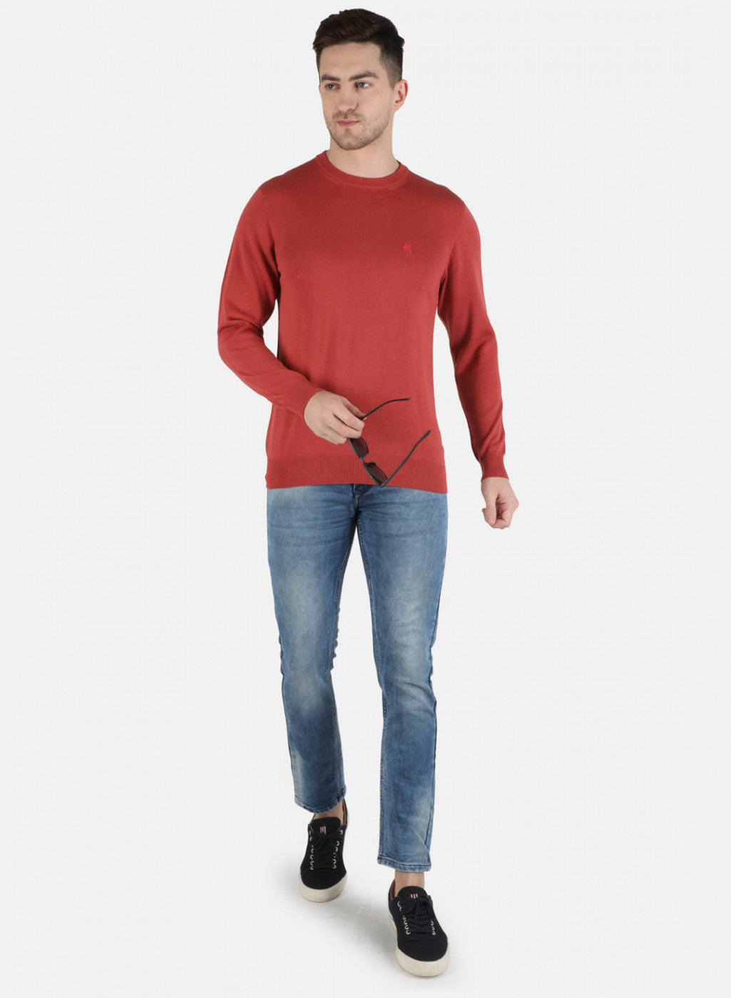 Men Rust Solid Pullover