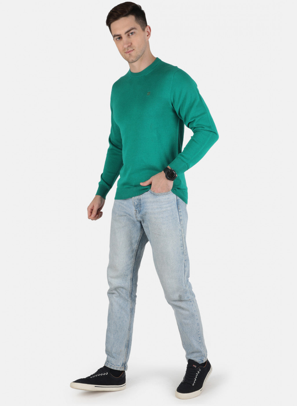 Men Green Solid Pullover