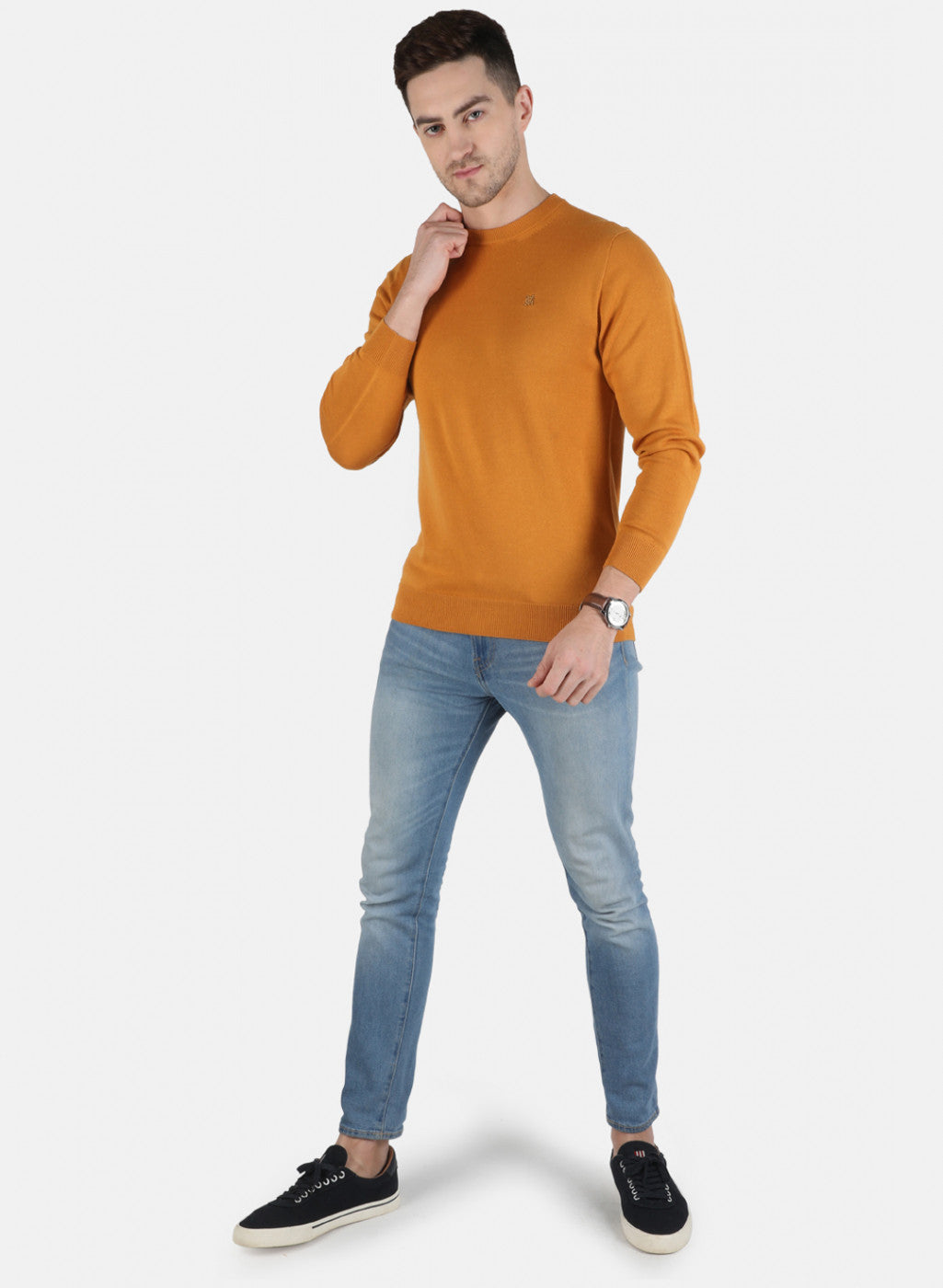 Men Caramel Solid Pullover