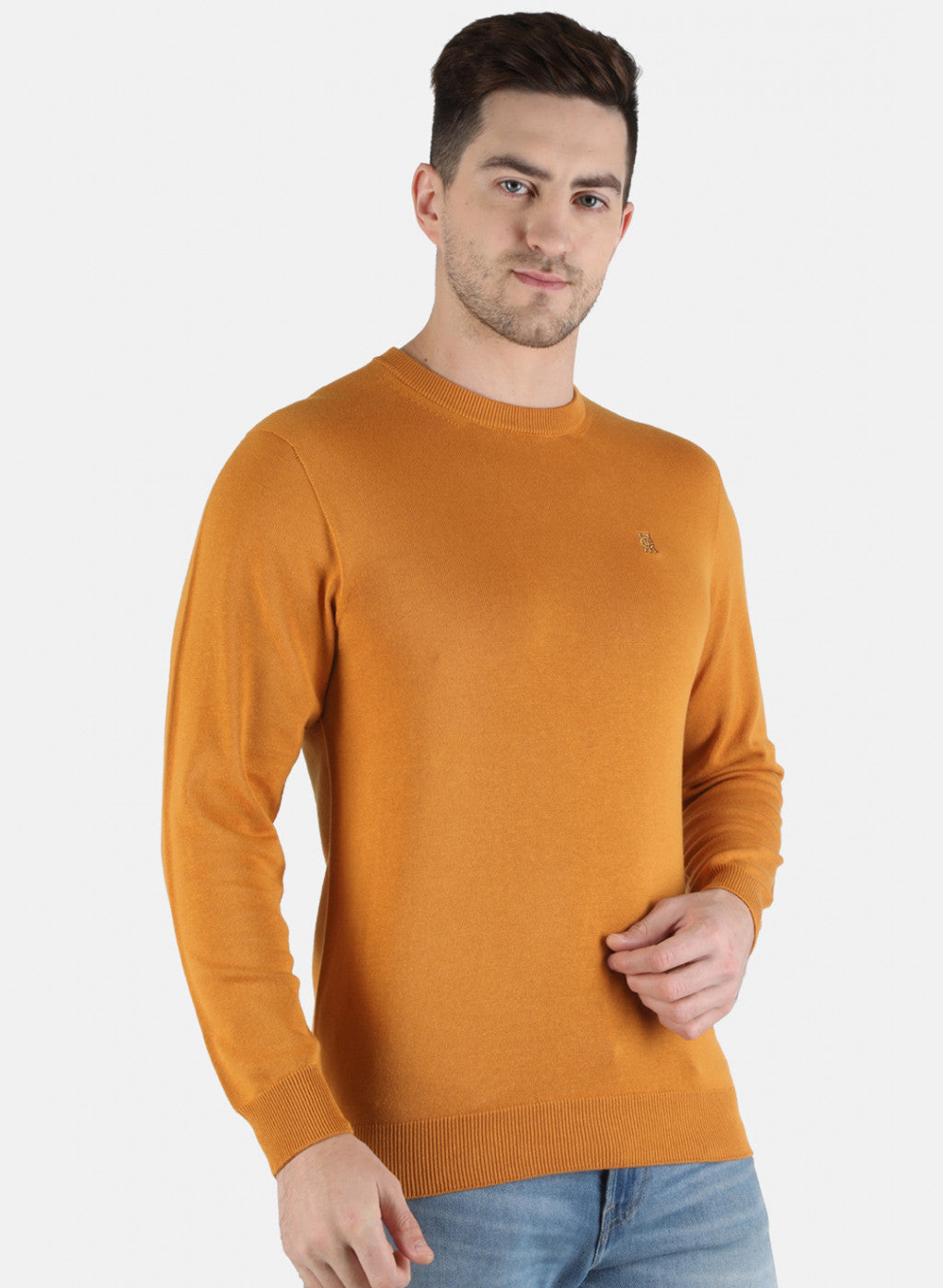 Men Caramel Solid Pullover