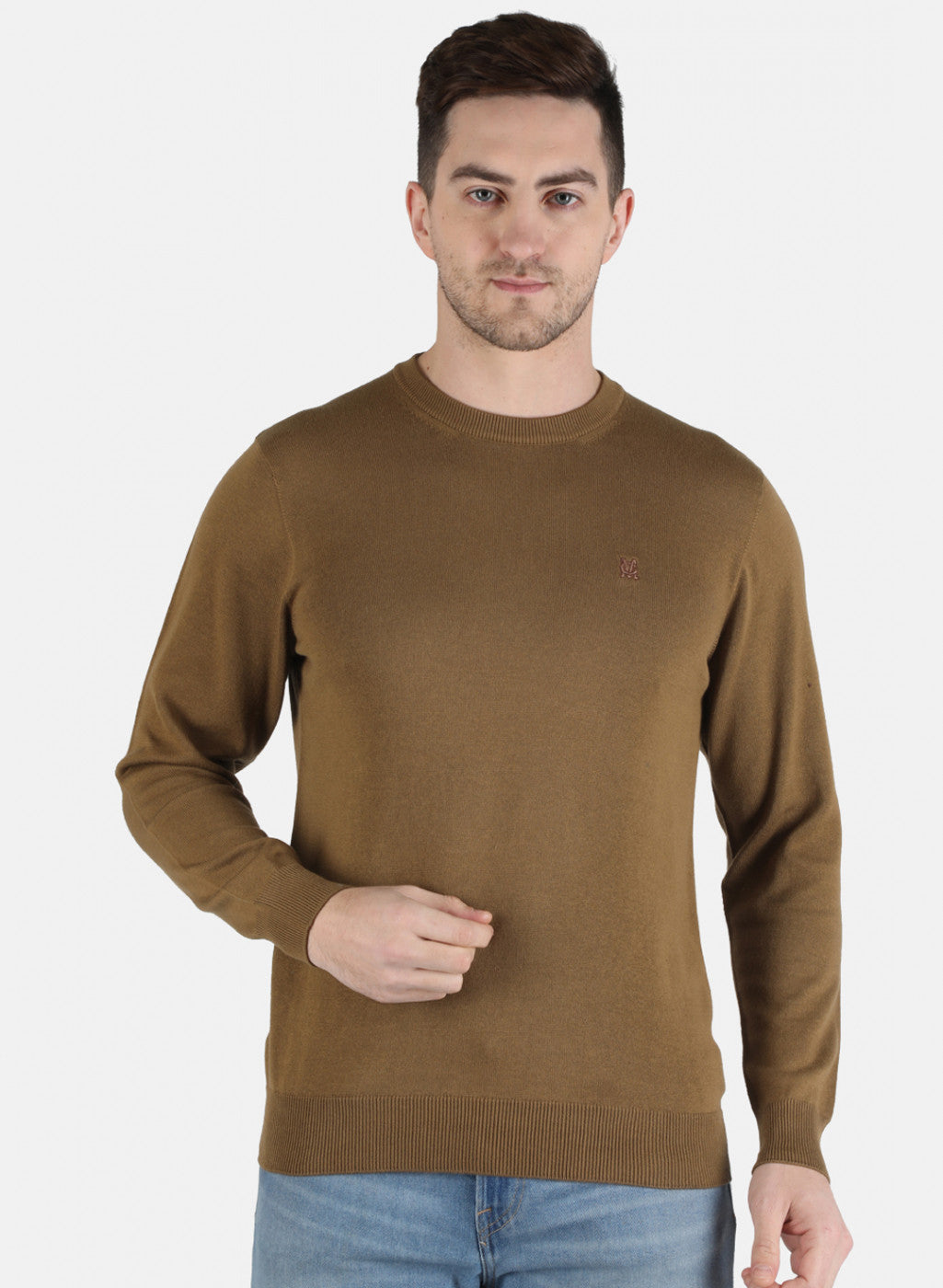 Men Brown Solid Pullover