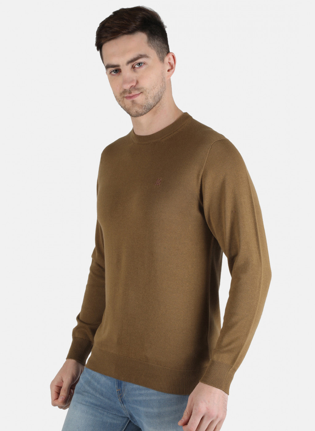 Men Brown Solid Pullover