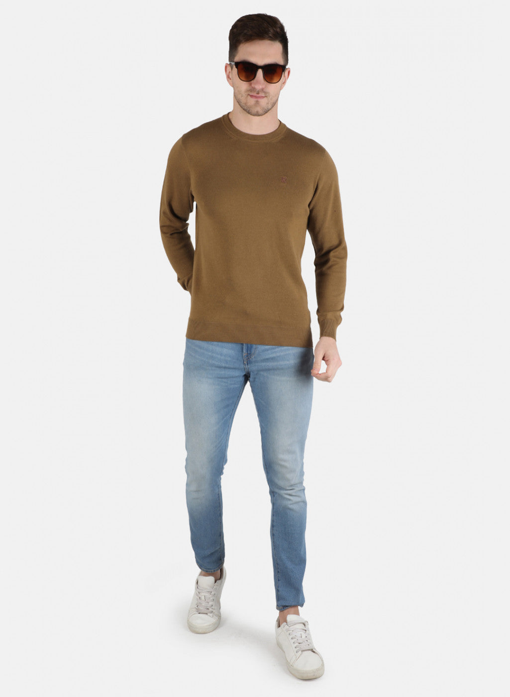 Men Brown Solid Pullover