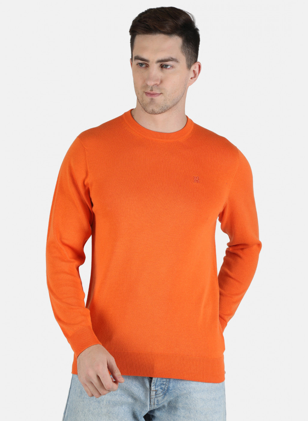 Men Orange Solid Pullover