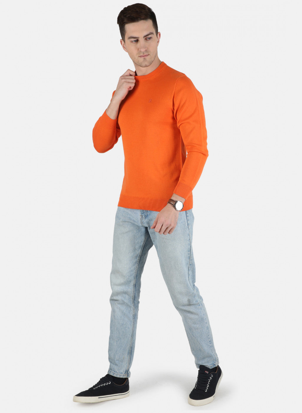 Men Orange Solid Pullover