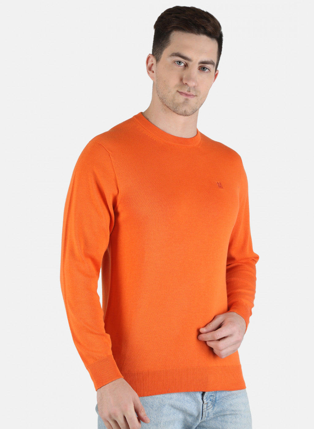 Men Orange Solid Pullover