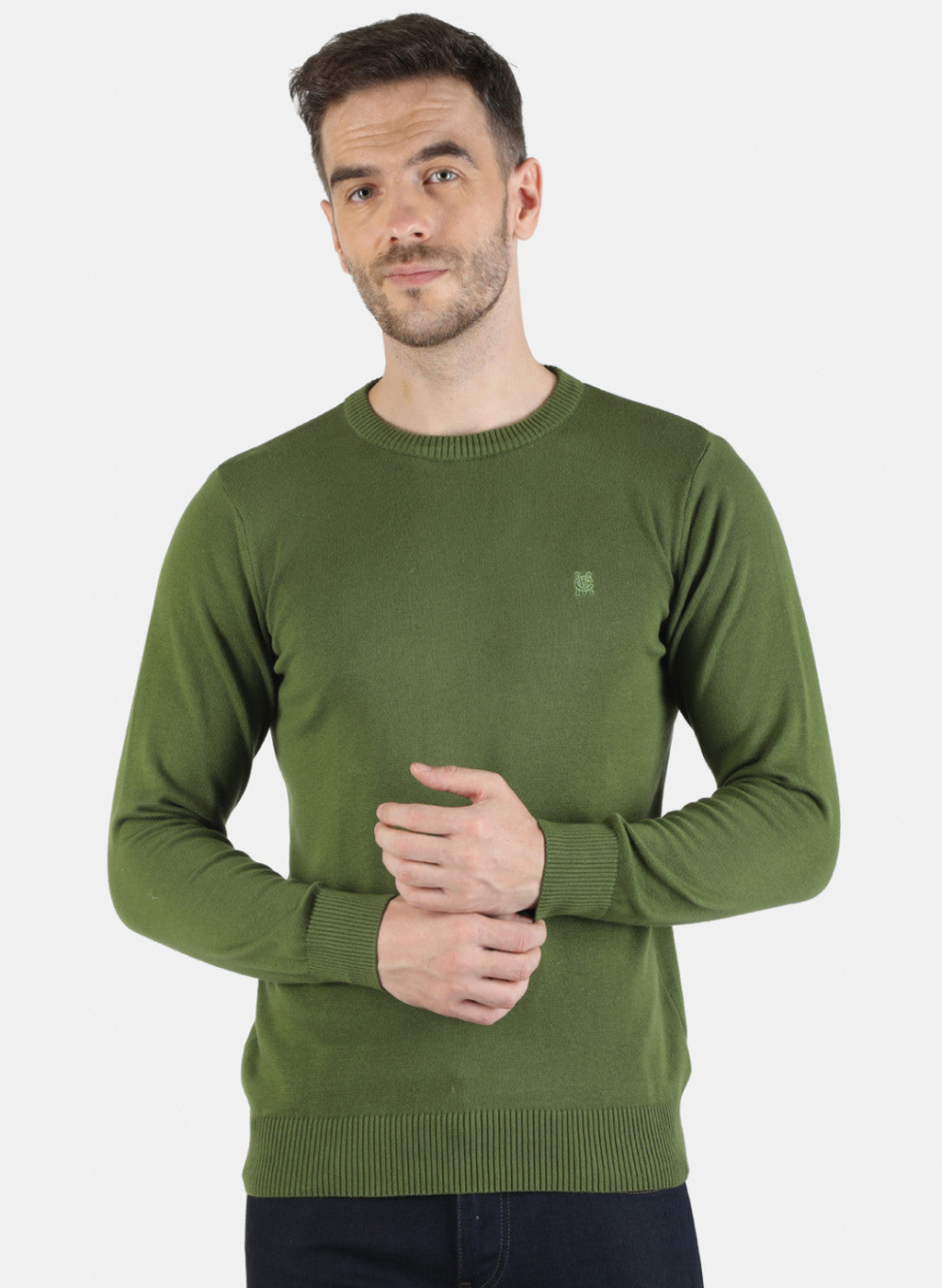 Men Olive Solid Pullover