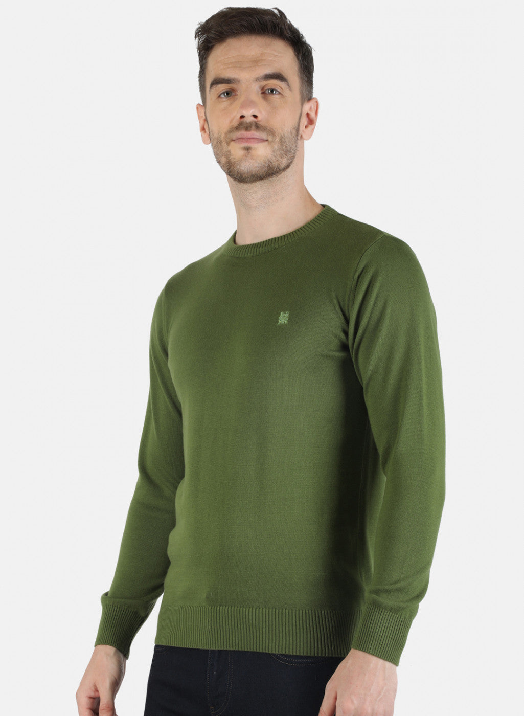 Men Olive Solid Pullover