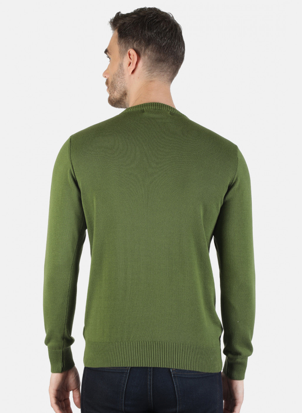 Men Olive Solid Pullover