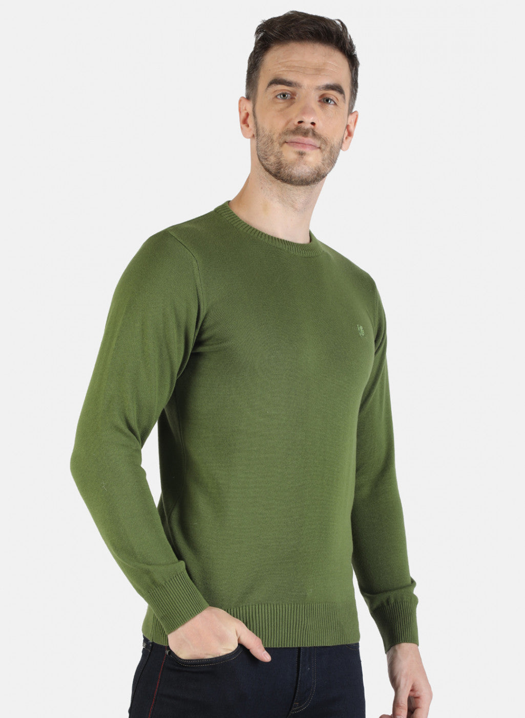 Men Olive Solid Pullover