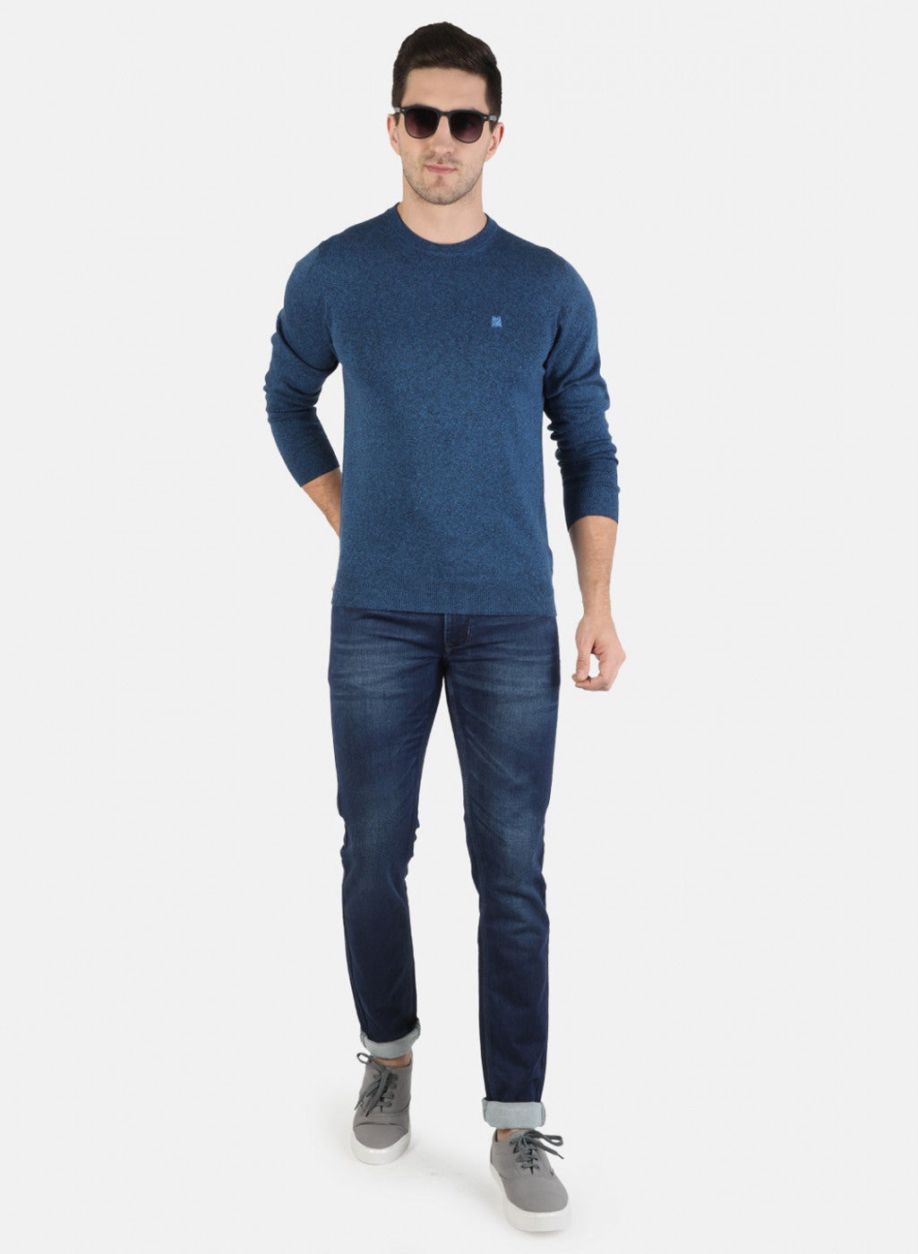 Men Blue Solid Pullover