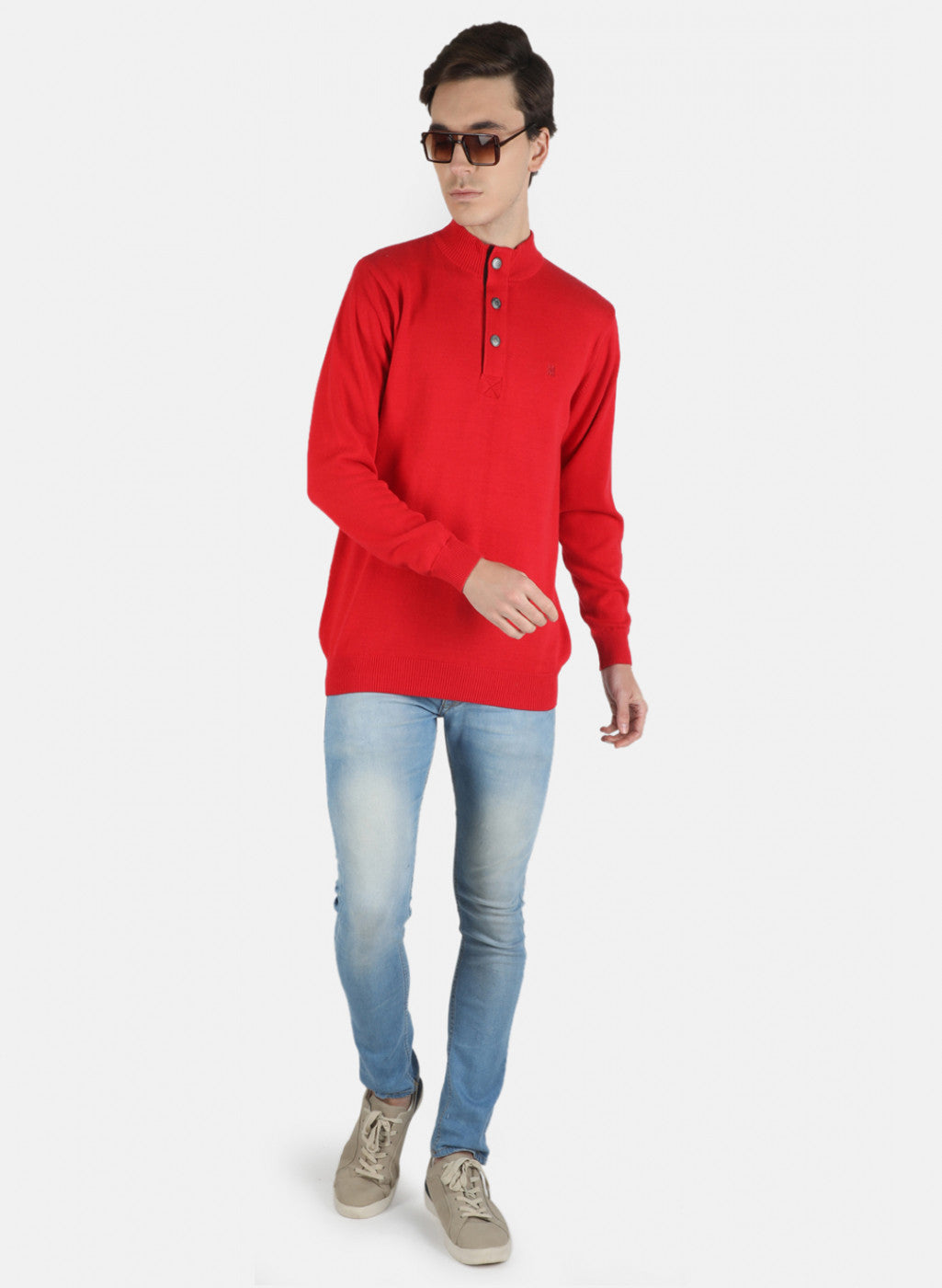 Men Red Solid Pullover