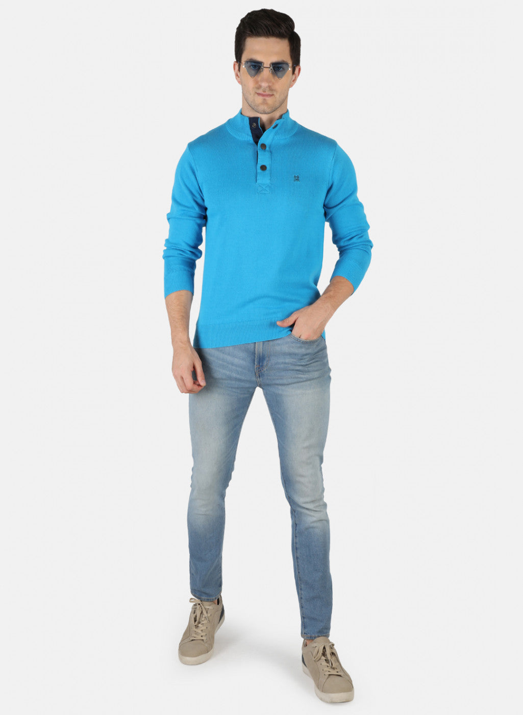 Men Blue Solid Pullover