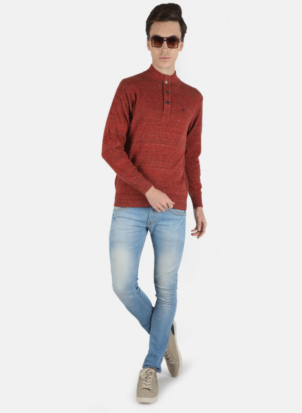 Men Red Solid Pullover