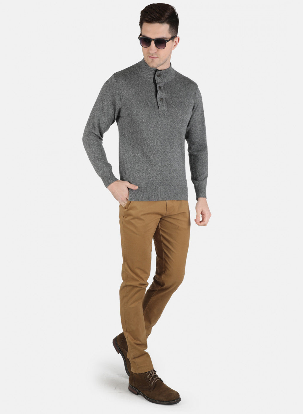 Men Grey Solid Pullover