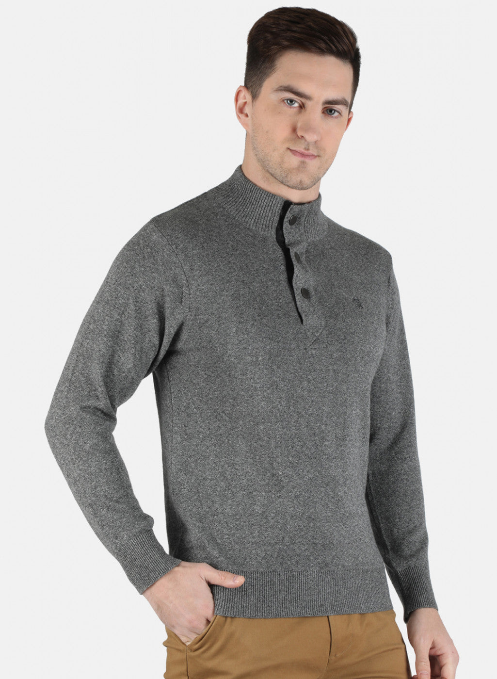 Men Grey Solid Pullover