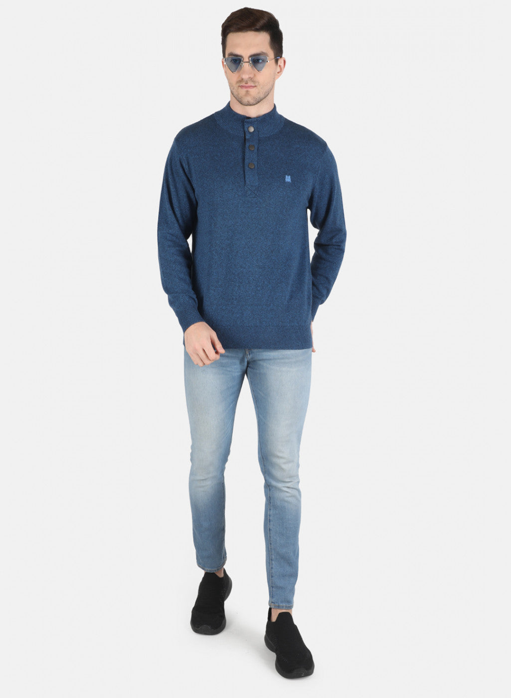 Men Blue Solid Pullover