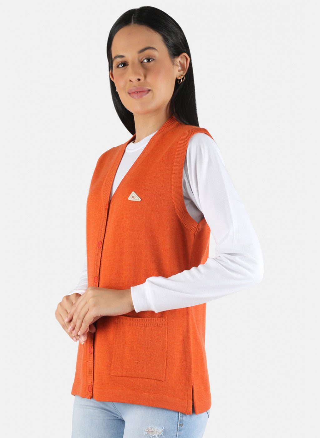 Women Orange Solid Cardigan