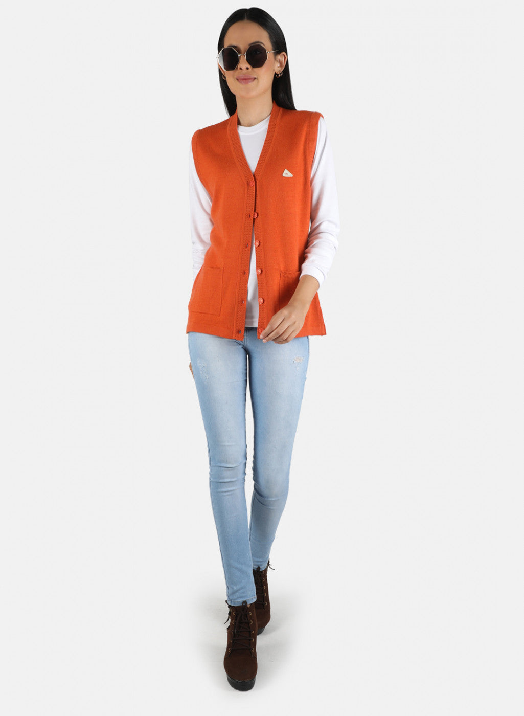 Women Orange Solid Cardigan