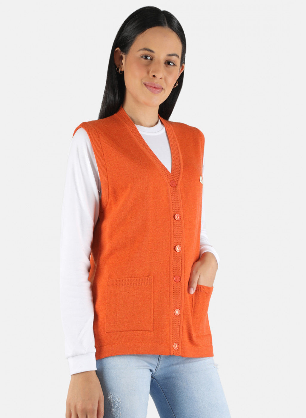 Women Orange Solid Cardigan