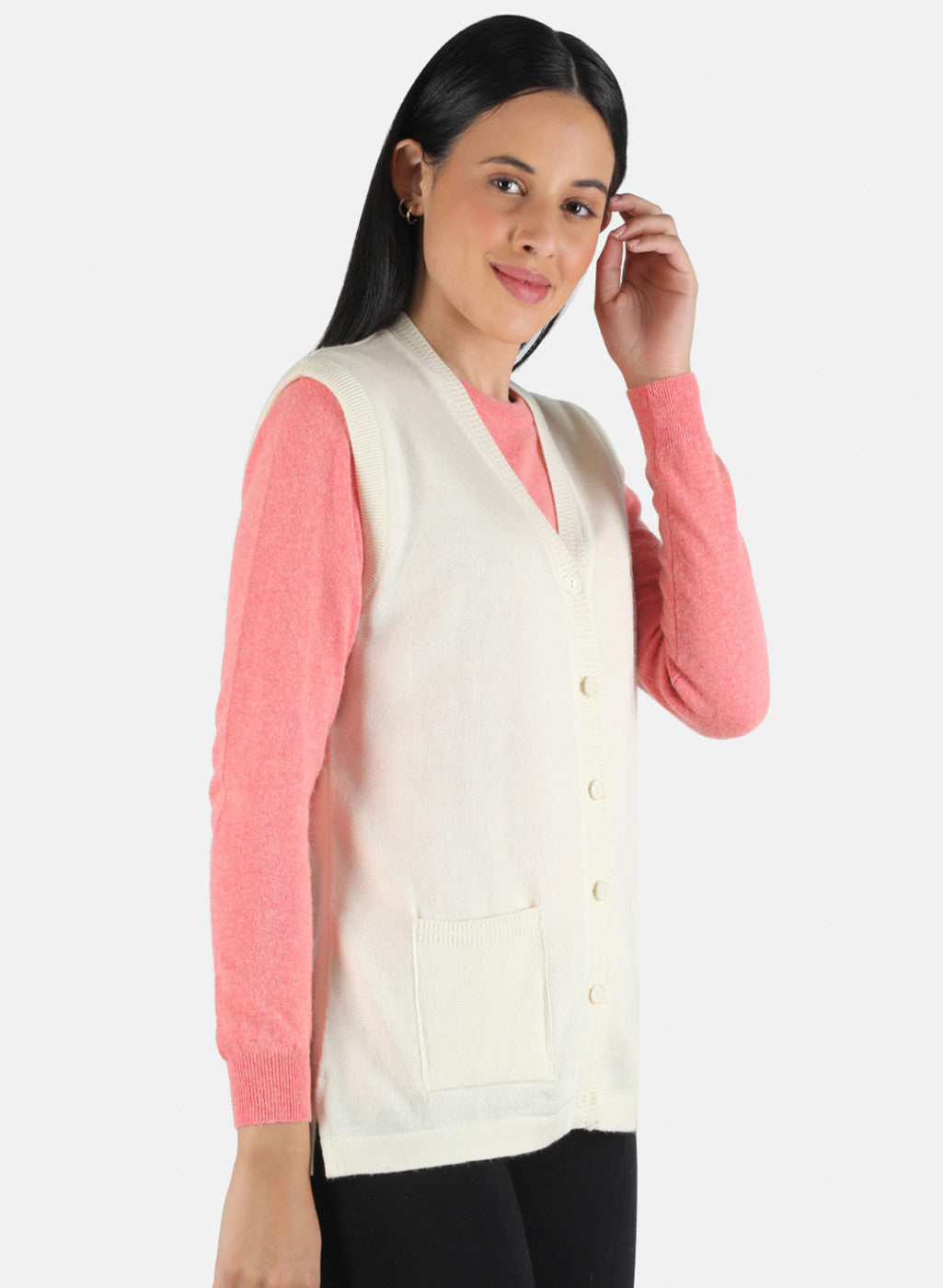 Women Cream Solid Cardigan