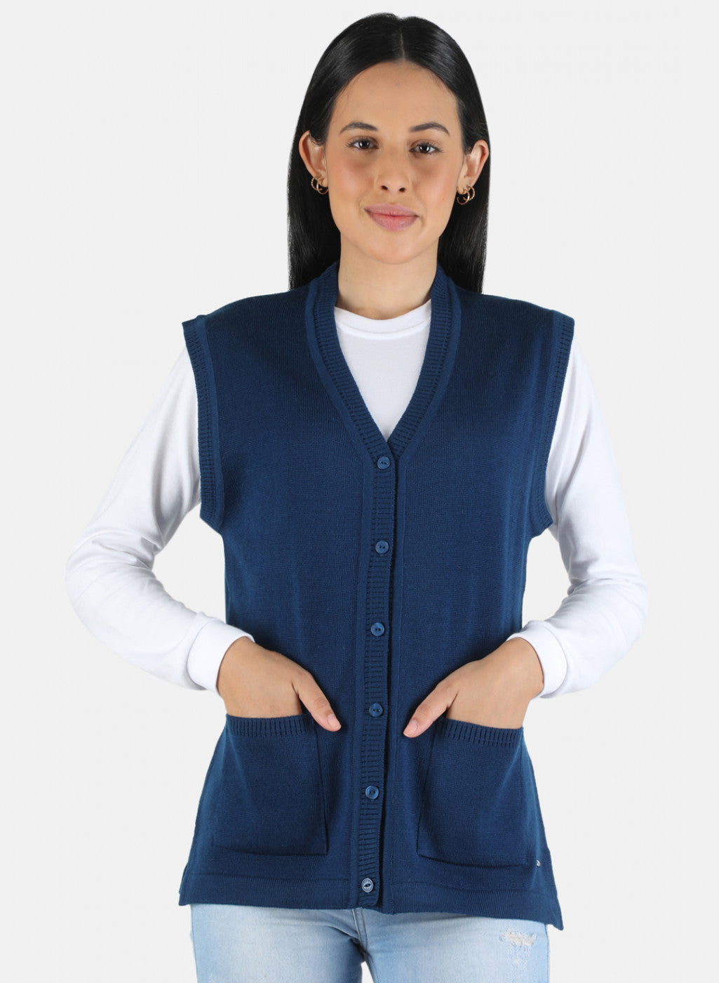 Women Blue Solid Cardigan