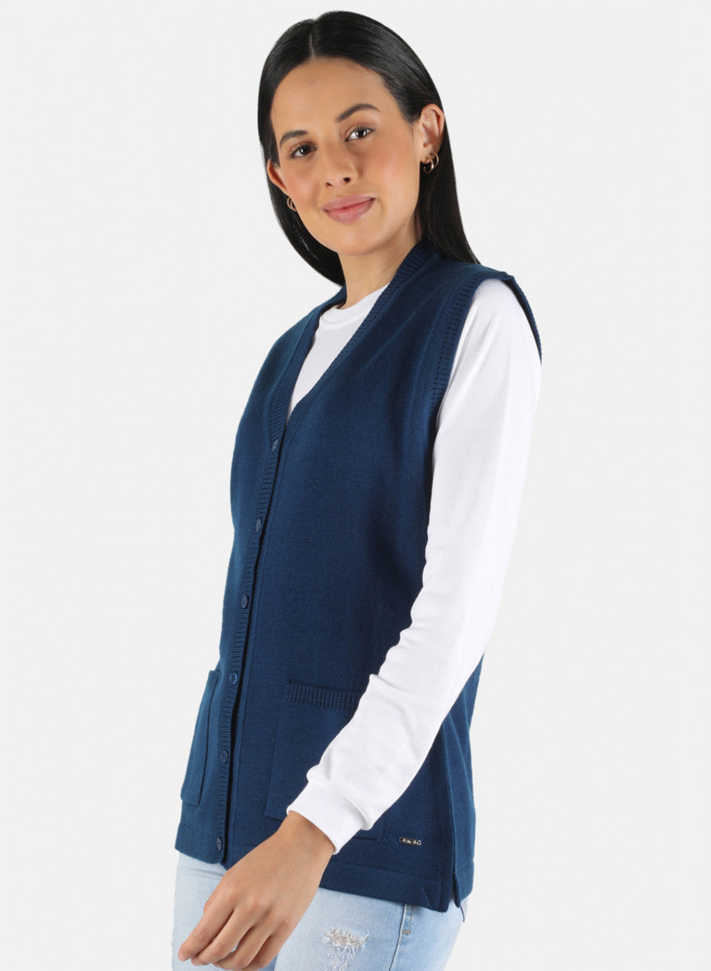 Women Blue Solid Cardigan