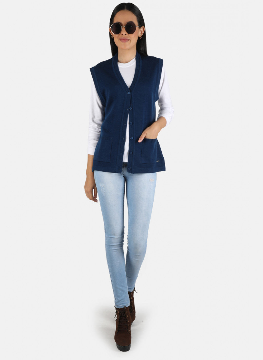 Women Blue Solid Cardigan