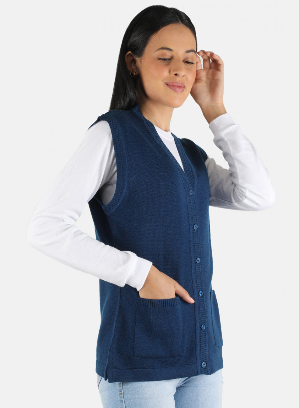 Women Blue Solid Cardigan