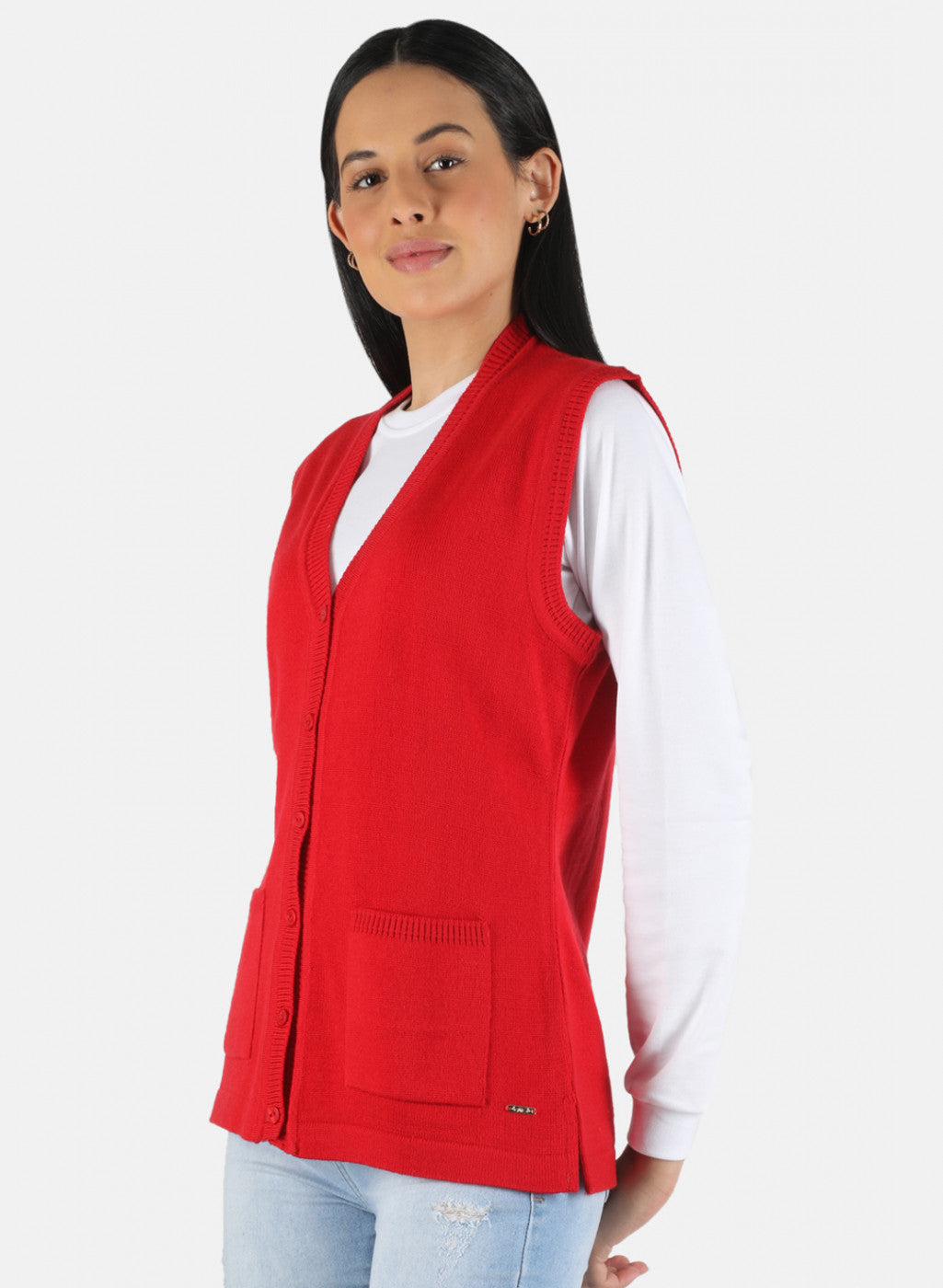 Women Red Solid Cardigan