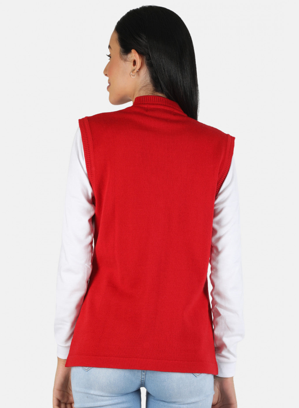 Women Red Solid Cardigan