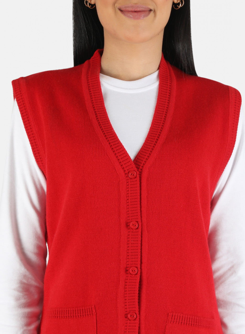 Women Red Solid Cardigan