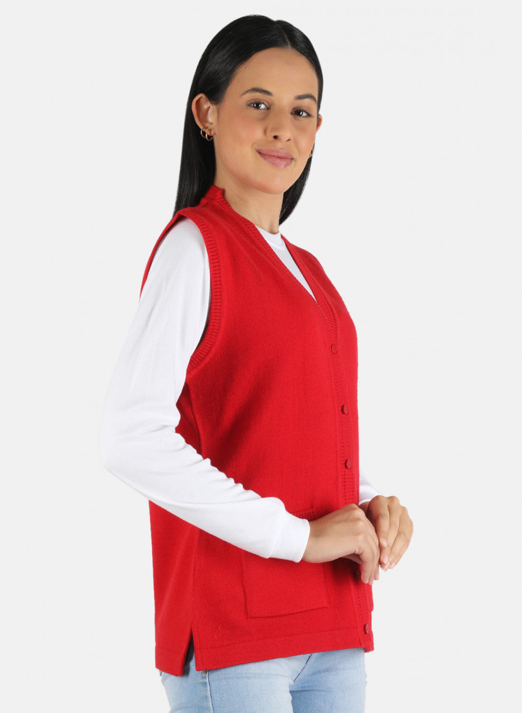 Women Red Solid Cardigan