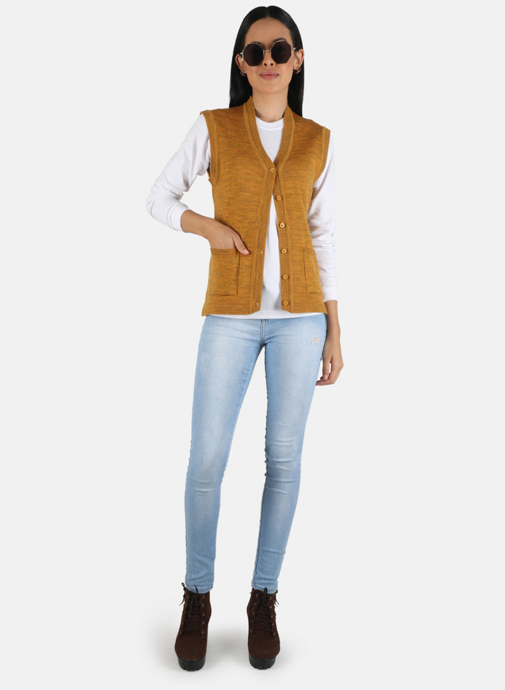 Women Yellow Solid Cardigan