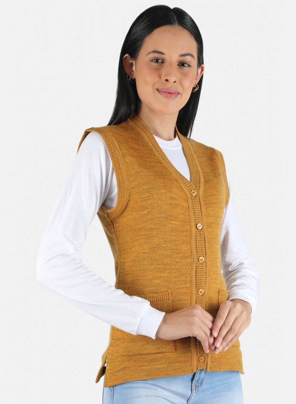 Women Yellow Solid Cardigan