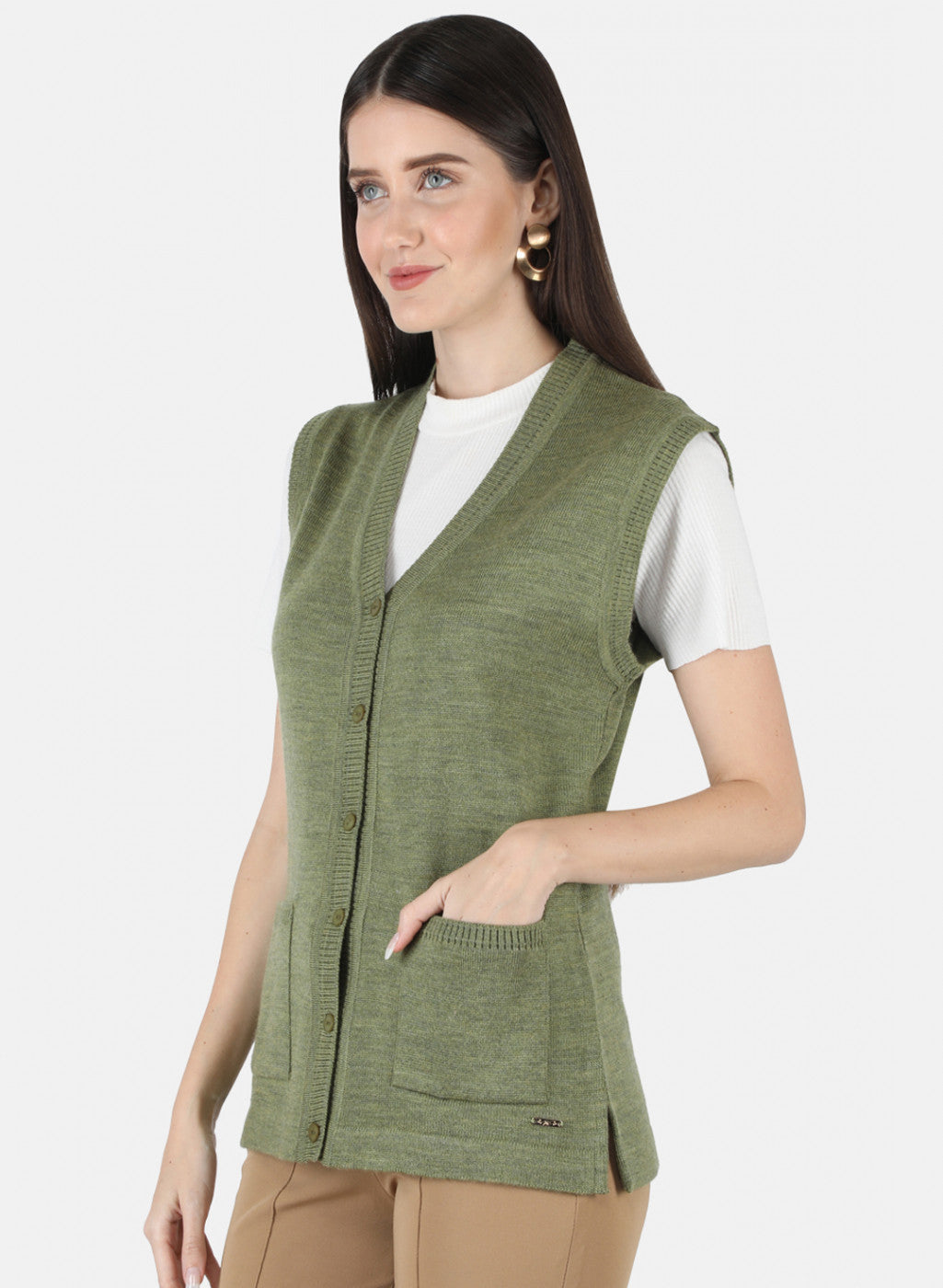 Women Olive Solid Cardigan